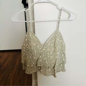 Green Floral Ruffle Tank